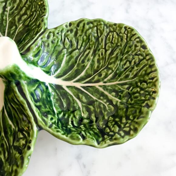 Large 12in Olfaire Three Leaf Cabbage Dish Nut Dish Tapas Serving Portugal - Picture 4 of 8